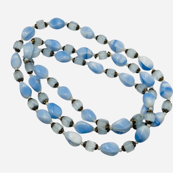 Vintage Baby Blue Atlas Glass & Molded Glass Necklace - Picture 2 of 4
